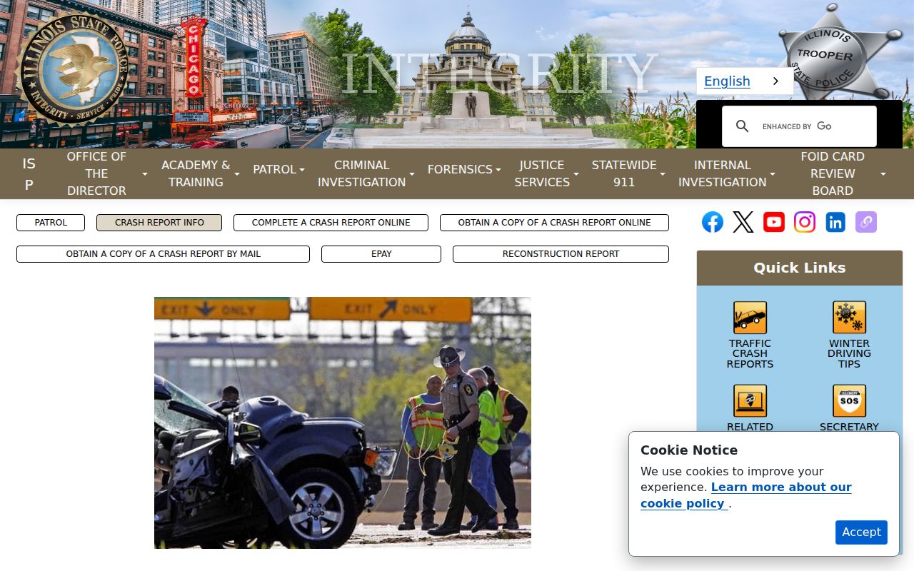 Crawford County arrest search and Illinois State Police crash report channel