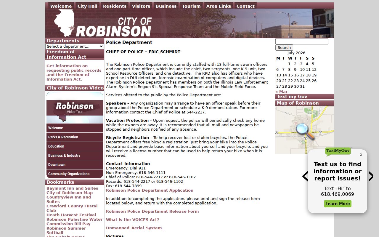 Official Robinson Police Department information