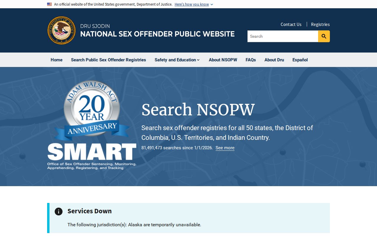 National Sex Offender Public Website search entry