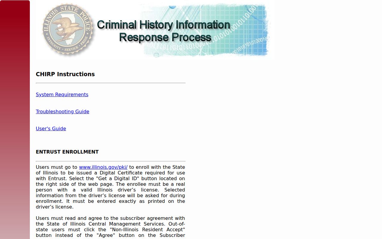 Crawford County background check CHIRP registration screen
