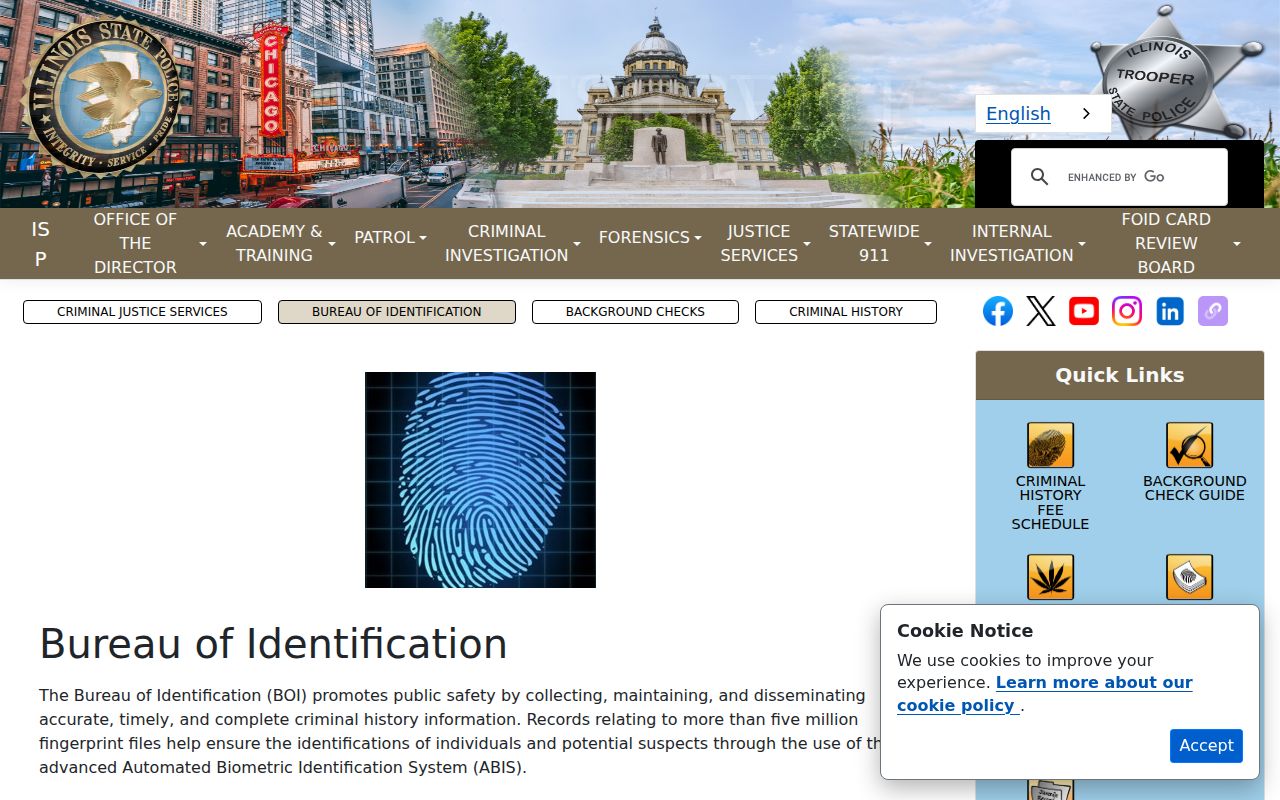 Crawford County criminal history Illinois Bureau of Identification services